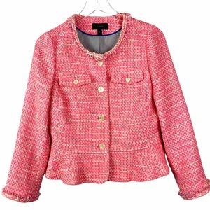 J. Crew Neon Fuschia Tweed Peplum Blazer Jacket Size 6